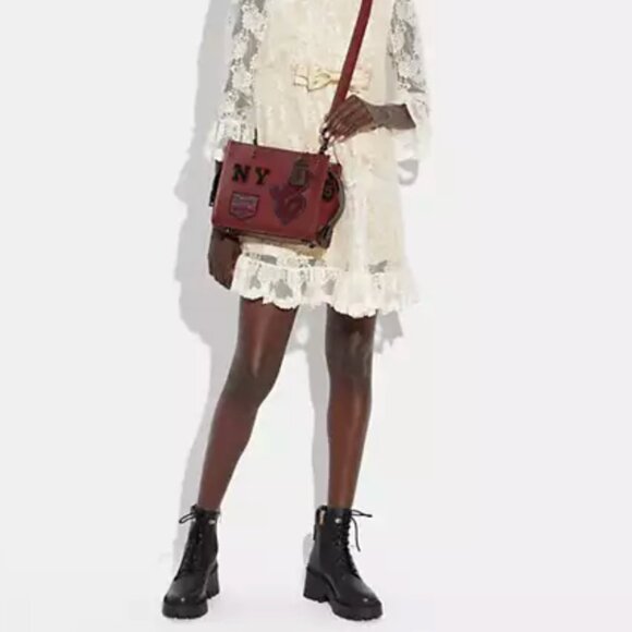 Coach Rogue Bag 25 With Varsity Patches CG214  $1040 Cardinal Red, Indigo - Picture 4 of 7